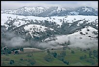 Snow on top of green hills of Mount Hamilton Range. San Jose, California, USA