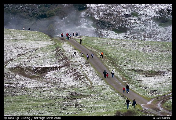 Trail in Joseph Grant Park after a rare snowfall. San Jose, California, USA