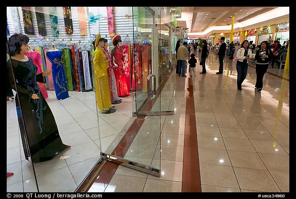 Ao Dai Vietnamese traditional formal dresses, Grand Century mall. San Jose, California, USA (color)