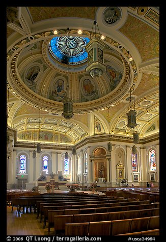 Dome and interior of Cathedral Saint Joseph. San Jose, California, USA (color)