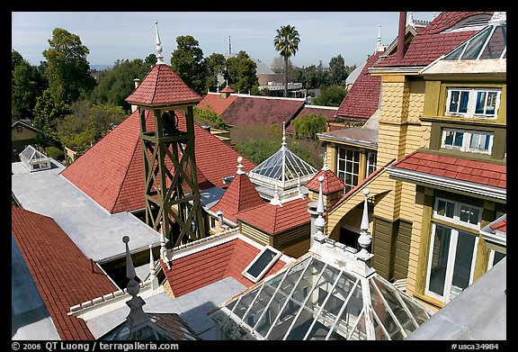 Rooftops. Winchester Mystery House, San Jose, California, USA (color)