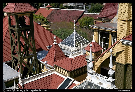 Rooftop detail. Winchester Mystery House, San Jose, California, USA (color)