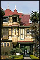 Mansion wing with door opening to a one-story drop. Winchester Mystery House, San Jose, California, USA ( color)