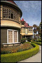 Mansion wing with door to nowhere in the background. Winchester Mystery House, San Jose, California, USA (color)