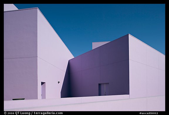 Angular pink volumes of the  Children Discovery Museum. San Jose, California, USA