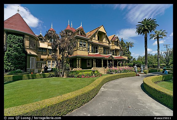 Gardens and facade. Winchester Mystery House, San Jose, California, USA