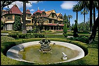 Basin, gardens and facade. Winchester Mystery House, San Jose, California, USA