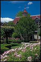 Backyard gardens. Winchester Mystery House, San Jose, California, USA (color)