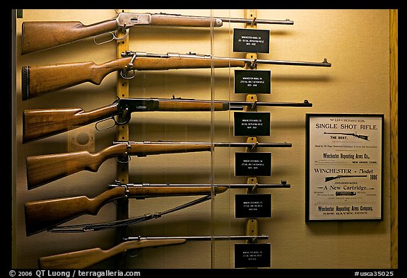 Collection of Winchester rifles. Winchester Mystery House, San Jose, California, USA (color)