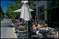 Street and outdoor restaurant tables. Santana Row, San Jose, California, USA