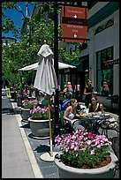 Outdoor restaurant tables. Santana Row, San Jose, California, USA (color)