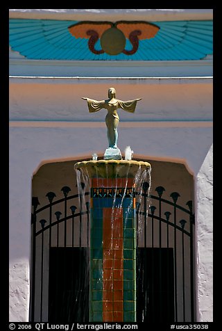 Statue and fountain, Rosicrucian Park. San Jose, California, USA