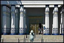 Facade of the  Rosicrucian  Egyptian Museum  with tourists entering. San Jose, California, USA (color)