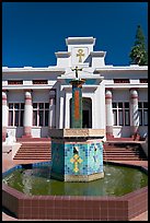 Fountain and temple, Rosicrucian Park. San Jose, California, USA (color)