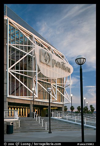 HP Pavilion at San Jose, sunset. San Jose, California, USA (color)