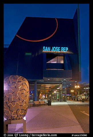 San Jose Repertory Theater at dusk. San Jose, California, USA