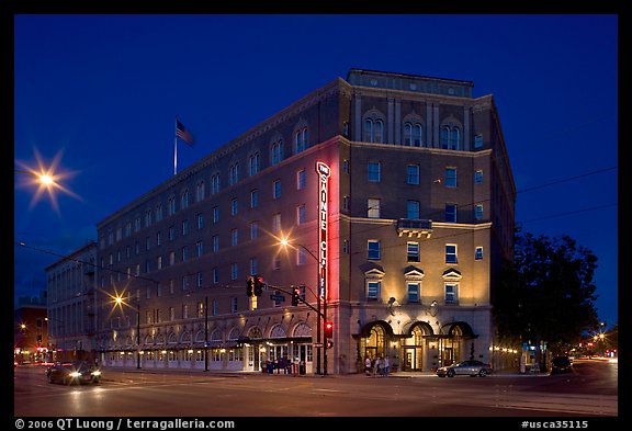 Hotel Sainte Claire at night. San Jose, California, USA