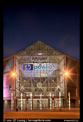 HP Pavilion at night. San Jose, California, USA (color)