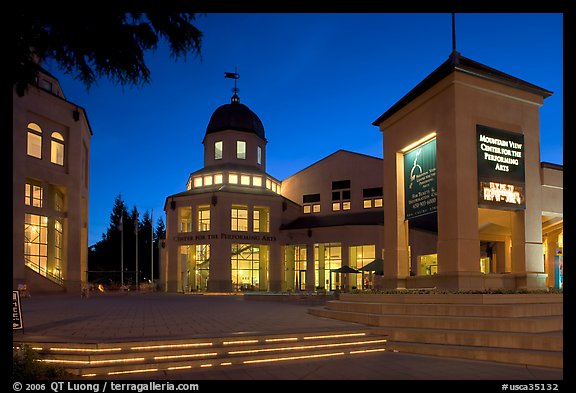 Center for Performing Arts at dusk, Castro Street, Mountain View. California, USA (color)