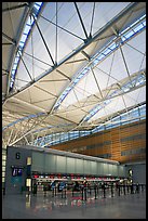 Check-in booth, SFO airport, designed by Craig Hartman. California, USA