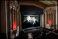 Classic black and white movie showing in Stanford Theatre. Palo Alto,  California, USA (color)