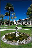 Fountain and lawn near mission, Santa Clara University. Santa Clara,  California, USA (color)