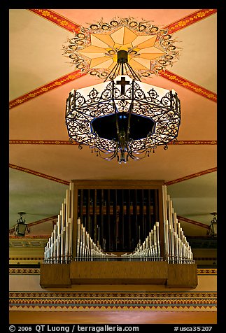 Organ and lamp, Mission Santa Clara de Asis. Santa Clara,  California, USA