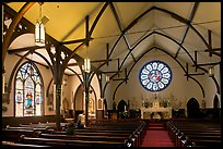 Nativity Church Interior and stained glass. Menlo Park,  California, USA