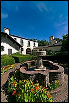 Fountain and garden, Allied Arts Guild. Menlo Park,  California, USA (color)