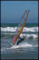 Windsurer leaning back, Waddell Creek Beach. California, USA