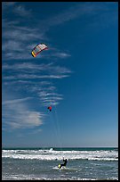 Kite surfers, waves, and ocean, Waddell Creek Beach. California, USA (color)