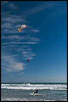 Kite surfers, waves, and ocean, Waddell Creek Beach. California, USA