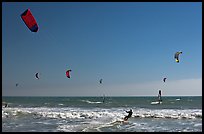 Kite surfing and wind surfing, Waddell Creek Beach. California, USA