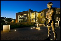 Rodin sculptures and Cantor Art Museum at night. Stanford University, California, USA