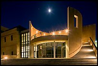 Iris and  Gerald Cantor Center for Visual Arts at night with moon. Stanford University, California, USA