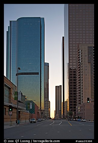 Skyscrapers along Grand Avenue, late afternon. Los Angeles, California, USA (color)