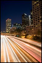 Harbor Freeway and skyline at nightfall. Los Angeles, California, USA