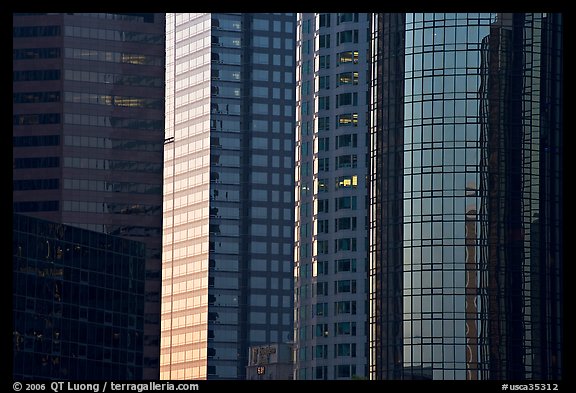 Close-up of high-rise buildings facades. Los Angeles, California, USA (color)