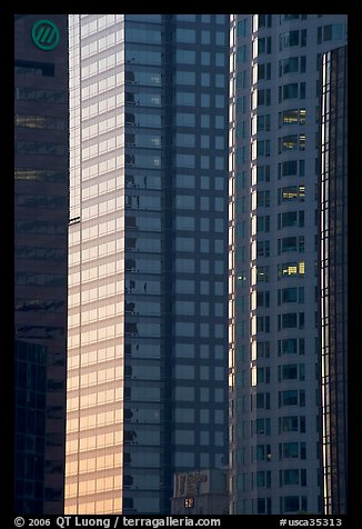 Detail of glass high-rise buildings facades. Los Angeles, California, USA (color)