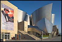 LA Philarmonic sign and concert hall, early morning. Los Angeles, California, USA