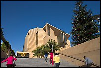 Families climbing stairs towards Cathedral of our Lady of the Angels. Los Angeles, California, USA