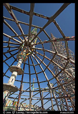 Gazebo and tower, Watts Towers. Watts, Los Angeles, California, USA