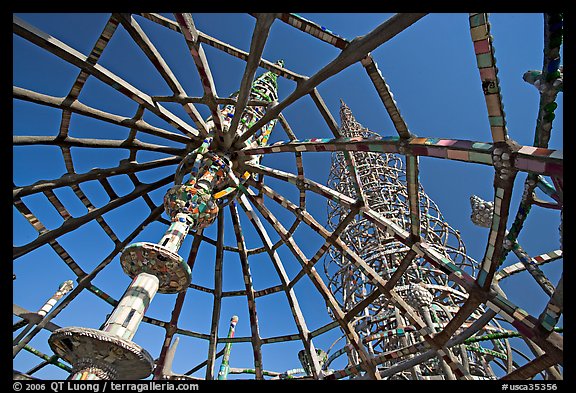 Tower seen from Gazebo, Watts Towers. Watts, Los Angeles, California, USA