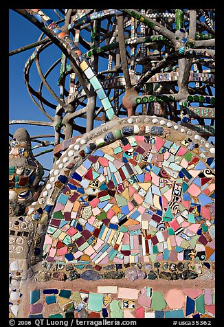 Moscaic and tower, Watts Towers. Watts, Los Angeles, California, USA (color)