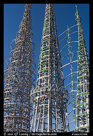 Three towers and hearts, Watts Towers. Watts, Los Angeles, California, USA (color)