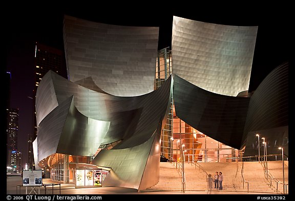 Entrance of the Walt Disney Concert Hall at night. Los Angeles, California, USA (color)