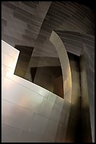 Steel curves of the Walt Disney Concert Hall at night. Los Angeles, California, USA