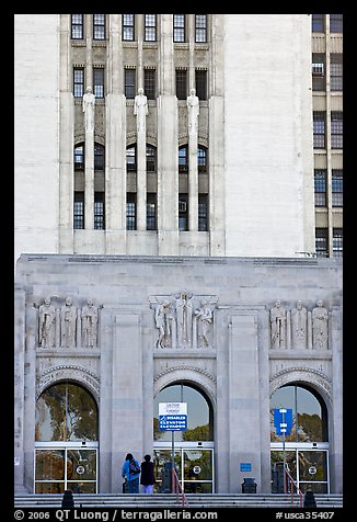 Art Deco facade of the Los Angeles County Hospital. Los Angeles, California, USA (color)