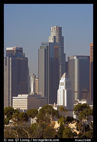 City Hall and high rise buildings. Los Angeles, California, USA (color)