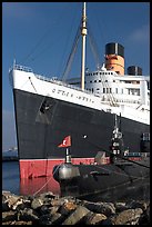 Queen Mary and Scorpion submarine. Long Beach, Los Angeles, California, USA (color)